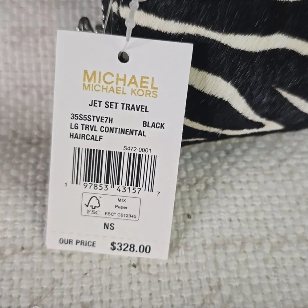 Michael Kors Jet Set Travel Zebra Print Calf Hair Continental Wallet